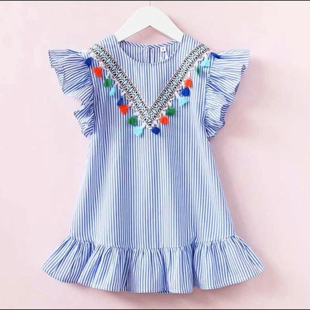 Beautiful blue striped tassel dress